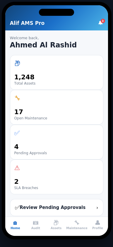 Alif AMS Pro — Field Mobile App screenshot
