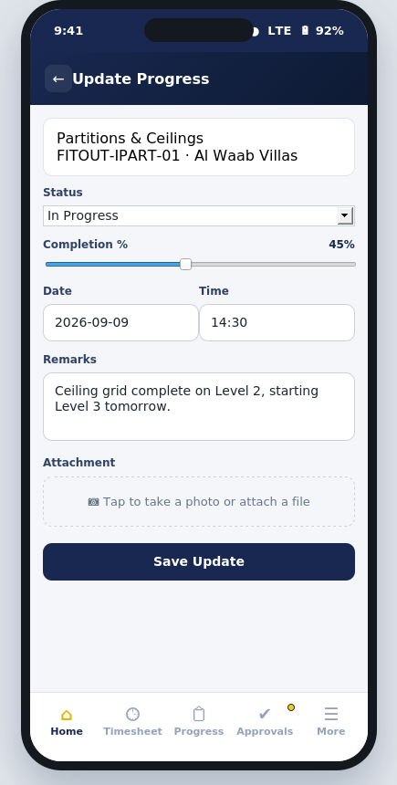 Alif PMS Pro — Engineer's Mobile App — Update Progress