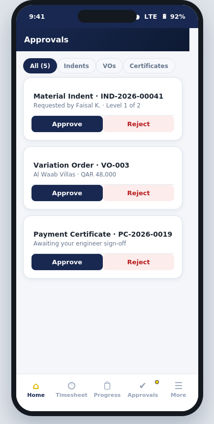 Alif PMS Pro — Engineer's Mobile App — Approvals