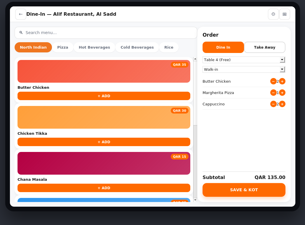 Alif RMS Pro — Waiter & POS App — Order Taking POS