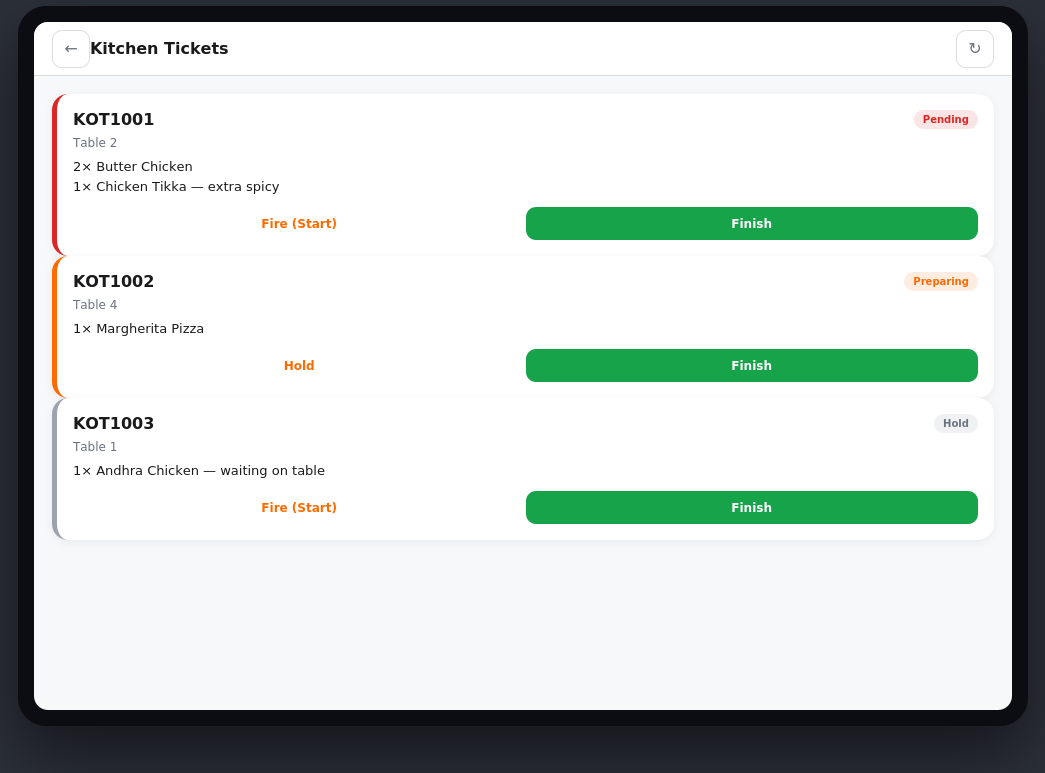 Alif RMS Pro — Waiter & POS App — Kitchen Display